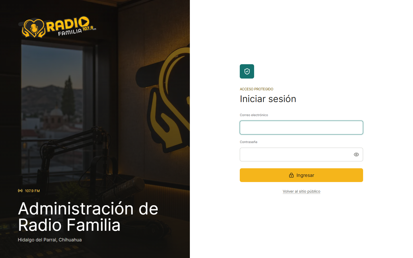 Login administrativo de RadioFamilia Web