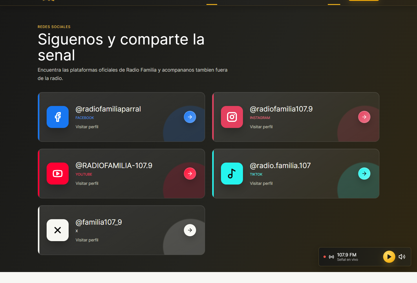 Redes sociales configurables de RadioFamilia Web